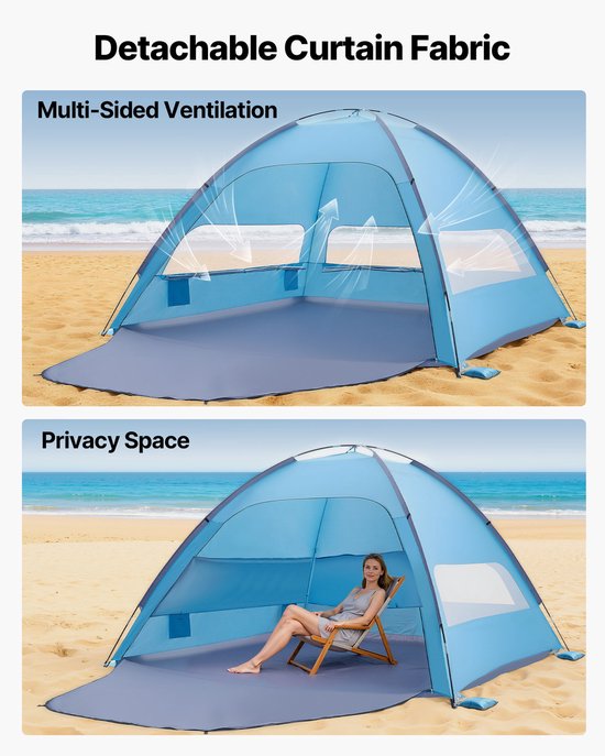 VEVOR strandtent met zonnescherm voor 8 personen, UPF 50+ bescherming, draagbare strandtent met draagtas en grondankers, lichtgewicht strandparasol voor kamperen, vissen, picknicken, zonnetent van Vevor — afbeelding 2