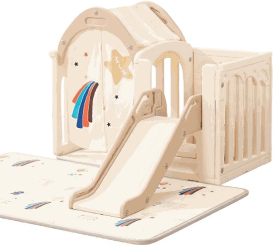 Speelhuisje voor Kinderen met Glijbaan - Beige - Binnen en Buiten | Russle