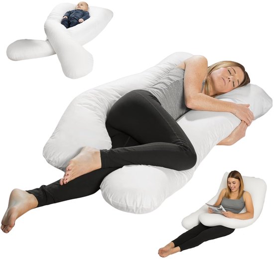 sleepling body pillow - zijslaperkussen 140x75 cm - lang kussen met afneembare hoes van katoen - als zwangerschapskussen, voedingskussen of lichaamskussen - Made in EU - 140 x 75 x 20 cm - wit