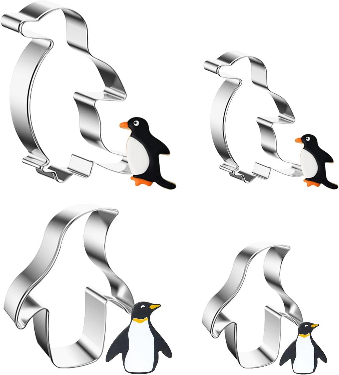 Set van 4 Pinguïn Koekjesvormen van Roestvrij Staal
