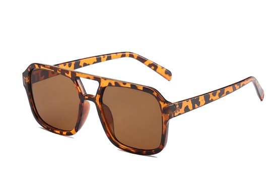 F05 | Bruin Zonnebril | Vierkant montuur | Bruine frame | UV400 bescherming | Retro bril | Festivalbril | Rave bril | Bruine Lens | Tijger bril | Retro bril | Schildpadpatroon tortoise-shell| Festival zonnebril | Unisex | Incl. Brillen Zakje & Doek