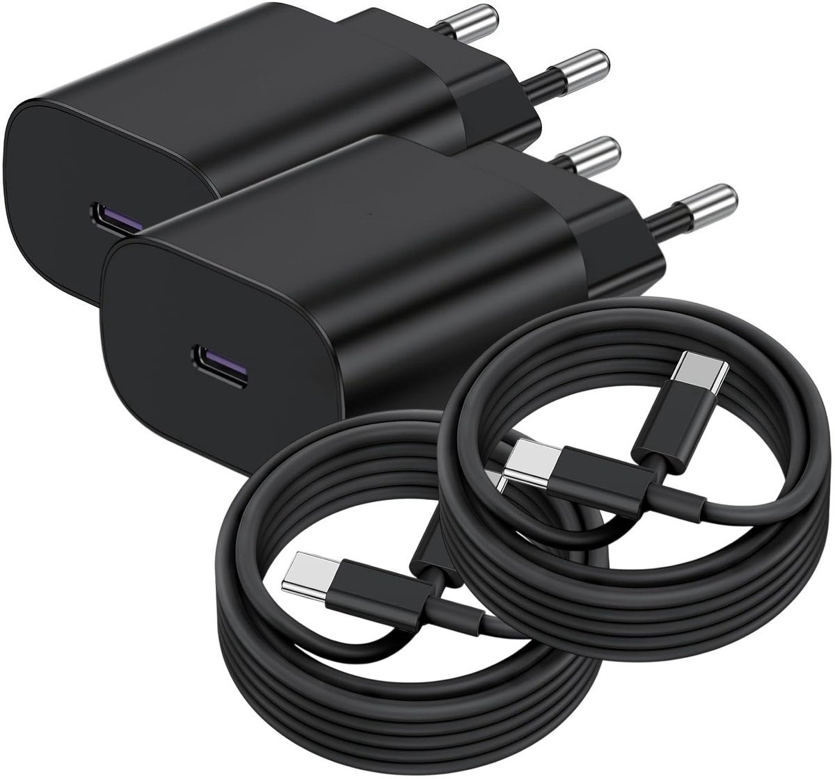 Viewr 2x 30W USB-C Adapter + 1m USB-C naar USB-C Kabel - Super Fast Charger - Snellader - Geschikt voor Smartphone & Tablet - 2 Stuks