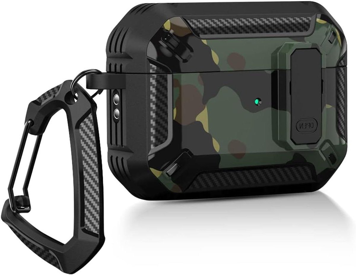 Case Cover AirPods Pro - Camouflage Groen | Stofdicht en Schokbestendig | Sleutelhangerhaak