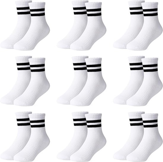 Chaussettes de tennis Kinder pour garçons et filles - 9 paires - Élastique - Katoen - Unisexe - Convient pour 10-14 ans - Tailles 35-40 - blanc