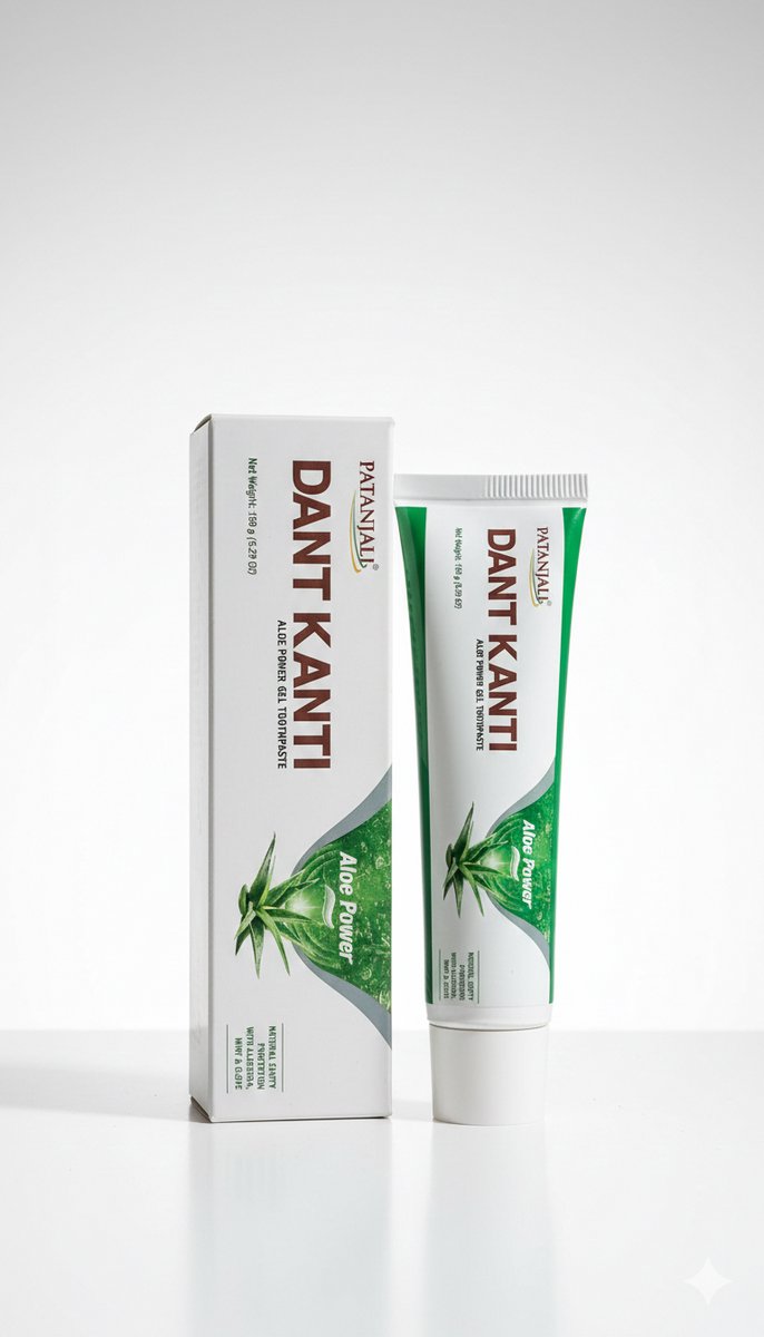 Patanjali Dant Kanti Aloe Power Gel Tandvleesbescherming - Met Aloë Vera, Munt & Kruidnagel - Natuurlijke Tandpasta voor Sterke Tanden en Frisse Adem - 150g Met Kajal Sticker