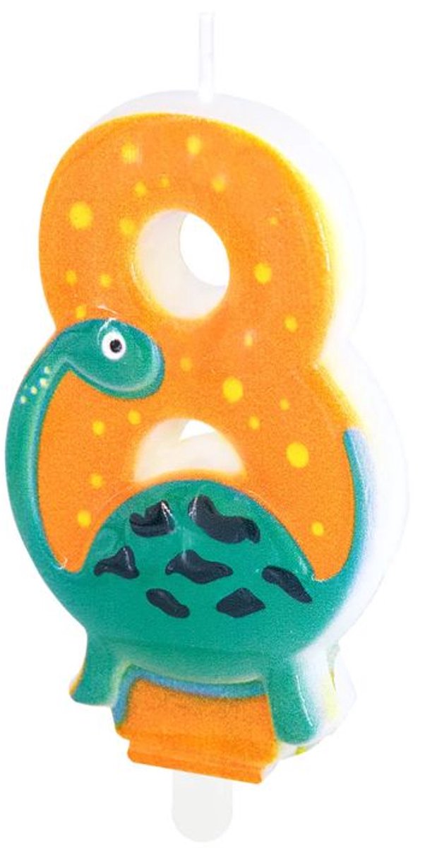 Taartkaarsen voor de 8e verjaardag met dinosaurusmotief.