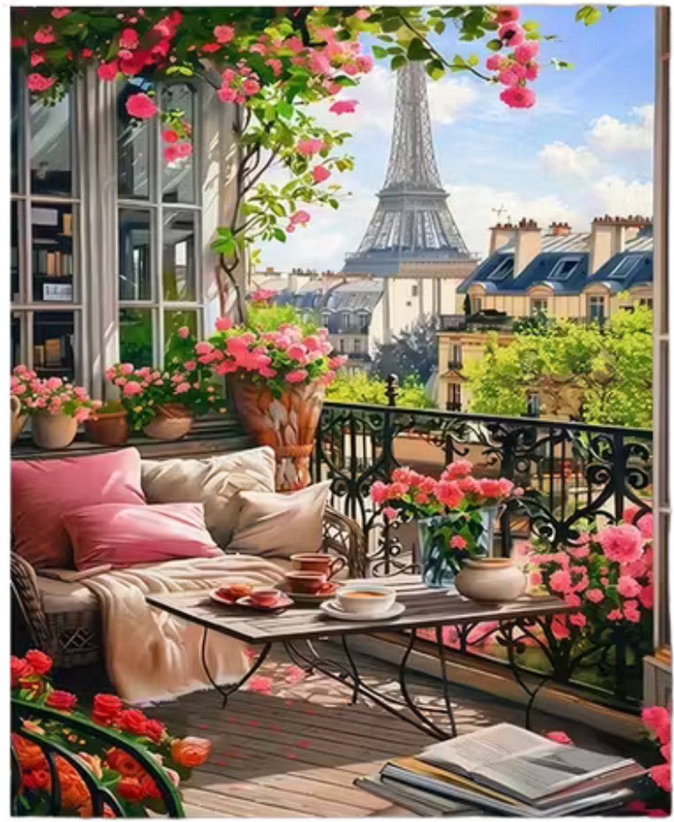 Paint by numbers Volwassenen– schilderen op nummer – Creatieve hobby - Ontspanning Thuis - Cadeau idee - Compleet pakket - DIY decoratie - Eifeltoren - Brunch in Paris