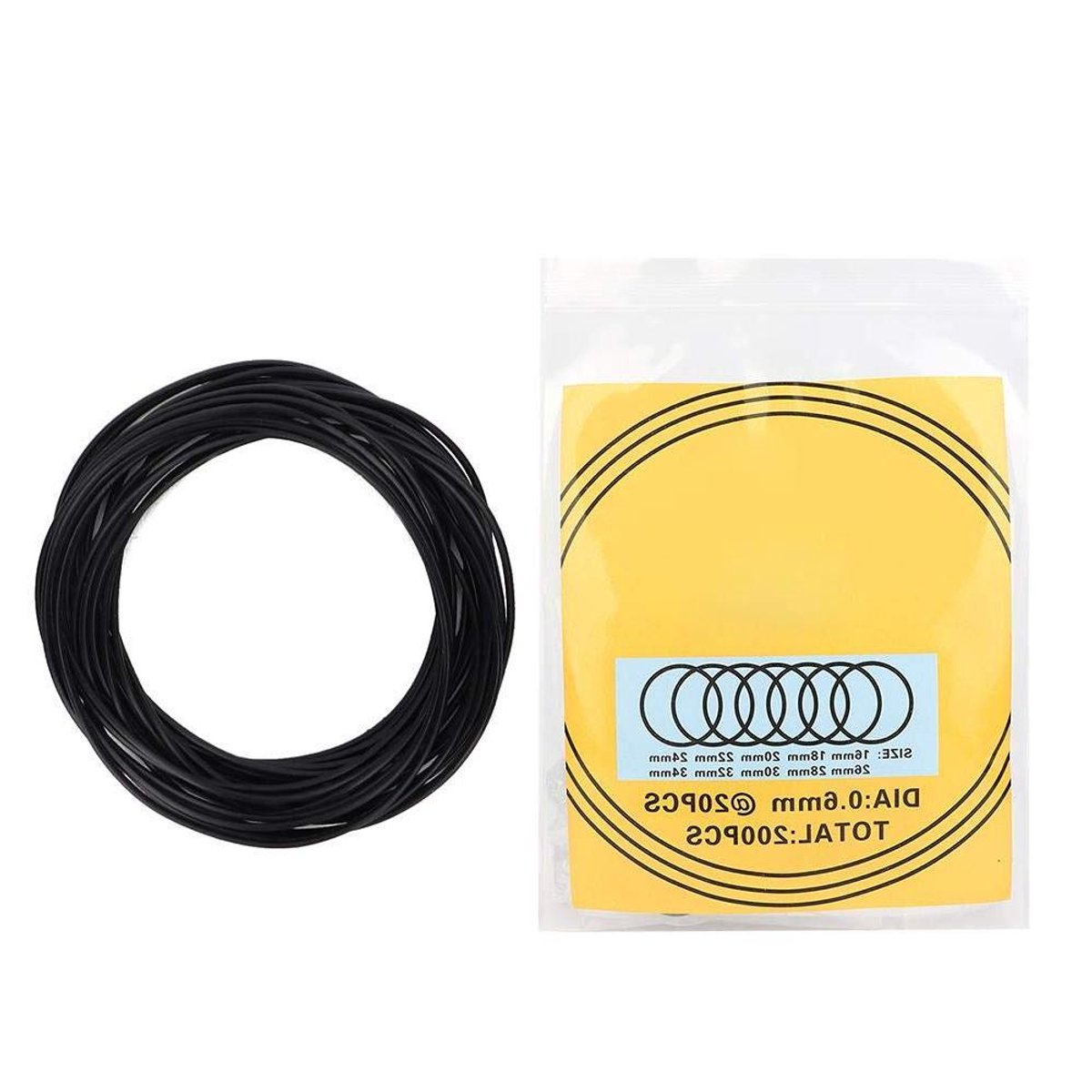 O-ring reparatie tool kit voor horloge back cover seal afdichtingen - waterdichte rubberen afdichting - 200 stuks - geschikt voor horloges - zwart - horloge O-ring reparatie - horloge accessoire - horloge reparatie gereedschap - 0,6 mm.