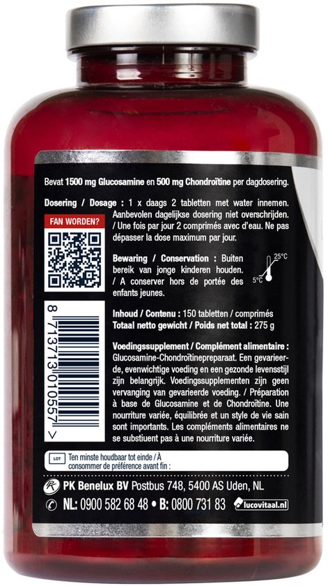 Lucovitaal Glucosamine ChondroÃ¯tine 1500/500 mg Voedingssupplement - 150 Tabletten
