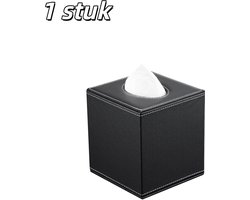 1 stuk - Tissuebox - Leerachtig materiaal - Servettendispenser - Tissuehouder - Geschikt voor thuis, kantoor, auto, hotel, restaurant - 13.5*13.5*14.7 cm - Zwart