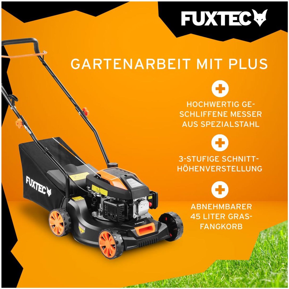 FUXTEC Benzine Grasmaaier FX-RM4180 - 1,8pk / 1,3kW - Slechts 18kg - 40cm Maaibreedte - 3-traps Maaihoogteverstelling - 80ccm 4-Takt - Incl. 45L Grasopvangbak – foto 2