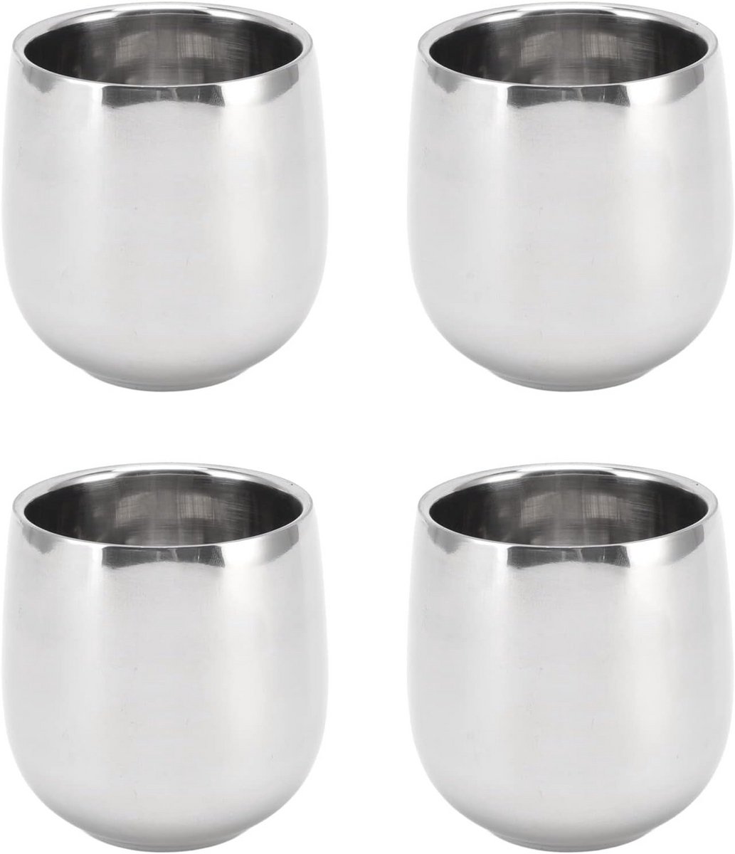 Set van 4 RVS Wijnglazen Dubbelwandig Geïsoleerd 200ML voor Buiten en Reizen