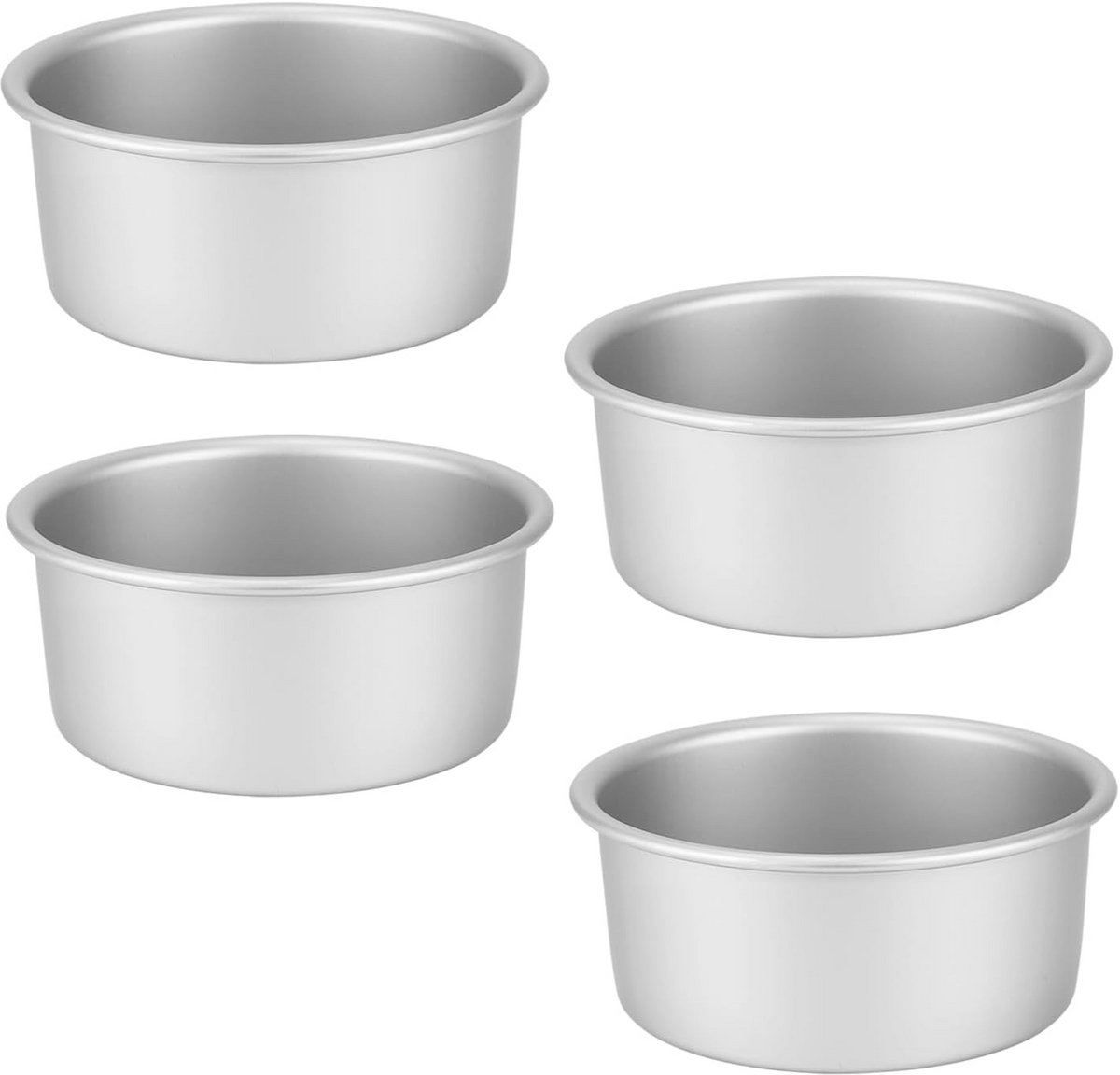 4 Stuks Ronde Bakvormen Set Ø12,7 cm met Losse Bodem - Geanodiseerd Aluminium