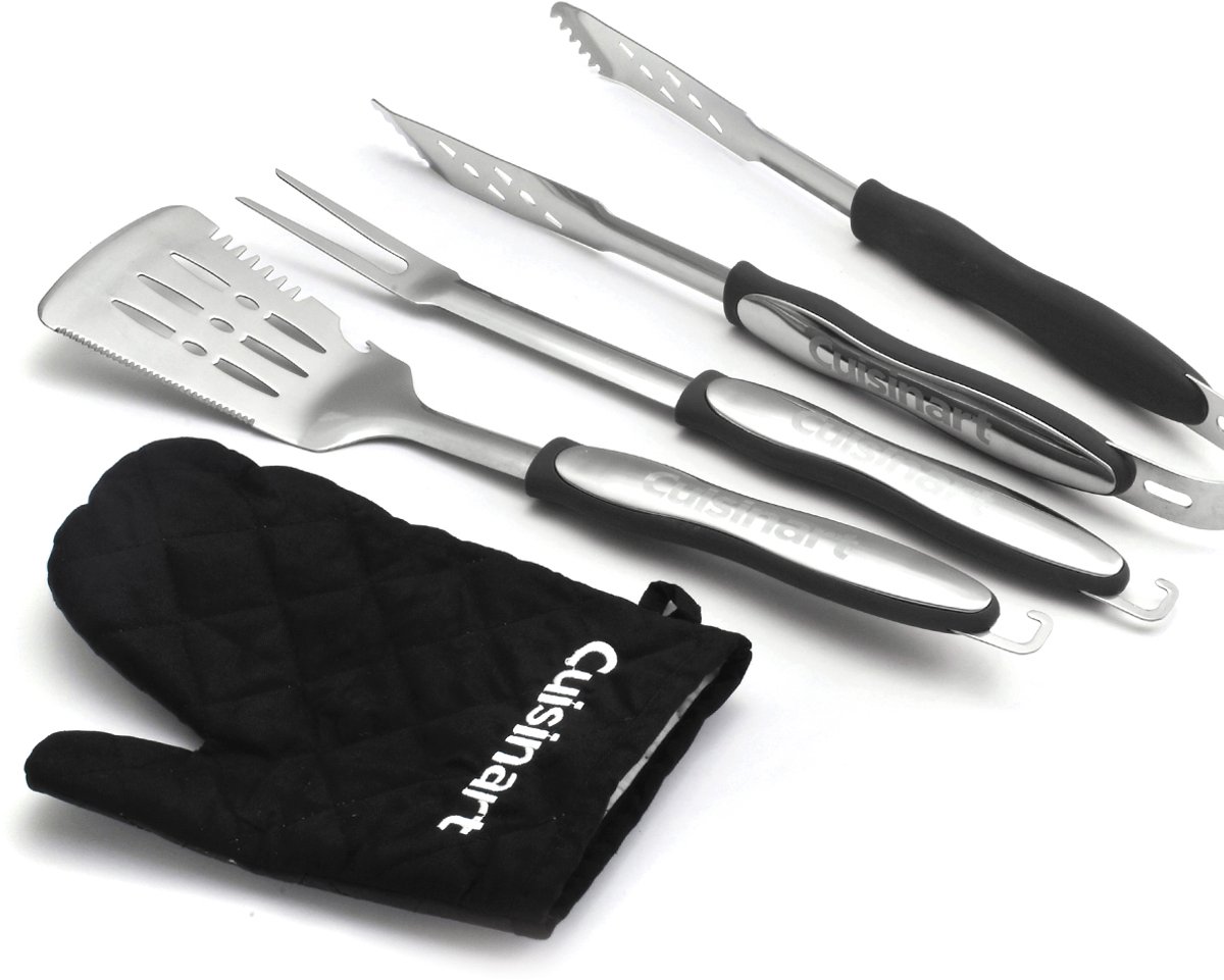 Cuisinart BBQ Accesoires - Spatel, vork en tang van Roestvrij staal - Barbecue Gereedschap - Set van 4 stuks