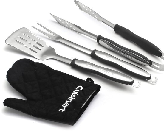Cuisinart BBQ Accesoires - Spatel, vork en tang van Roestvrij staal - Barbecue Gereedschap - Set van 4 stuks