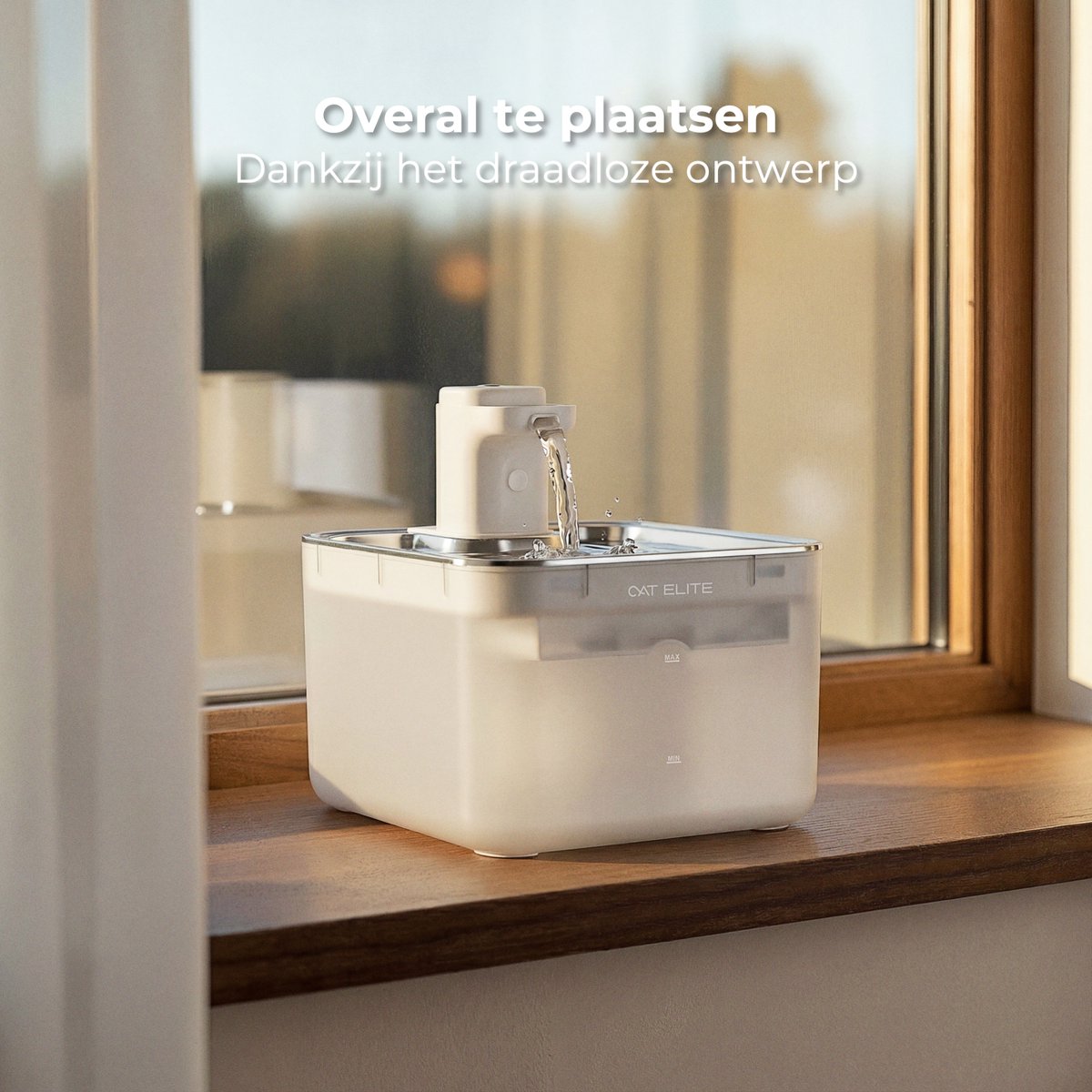 CatElite® - Draadloze Drinkfontein Kat RVS | Wave - Waterdispenser met Sensor & Accu - Incl. 2 Filters - 2.5L Waterfontein Kat - Kattenfontein - Fluisterstil - Wit - Upgraded Version thumbnail 2