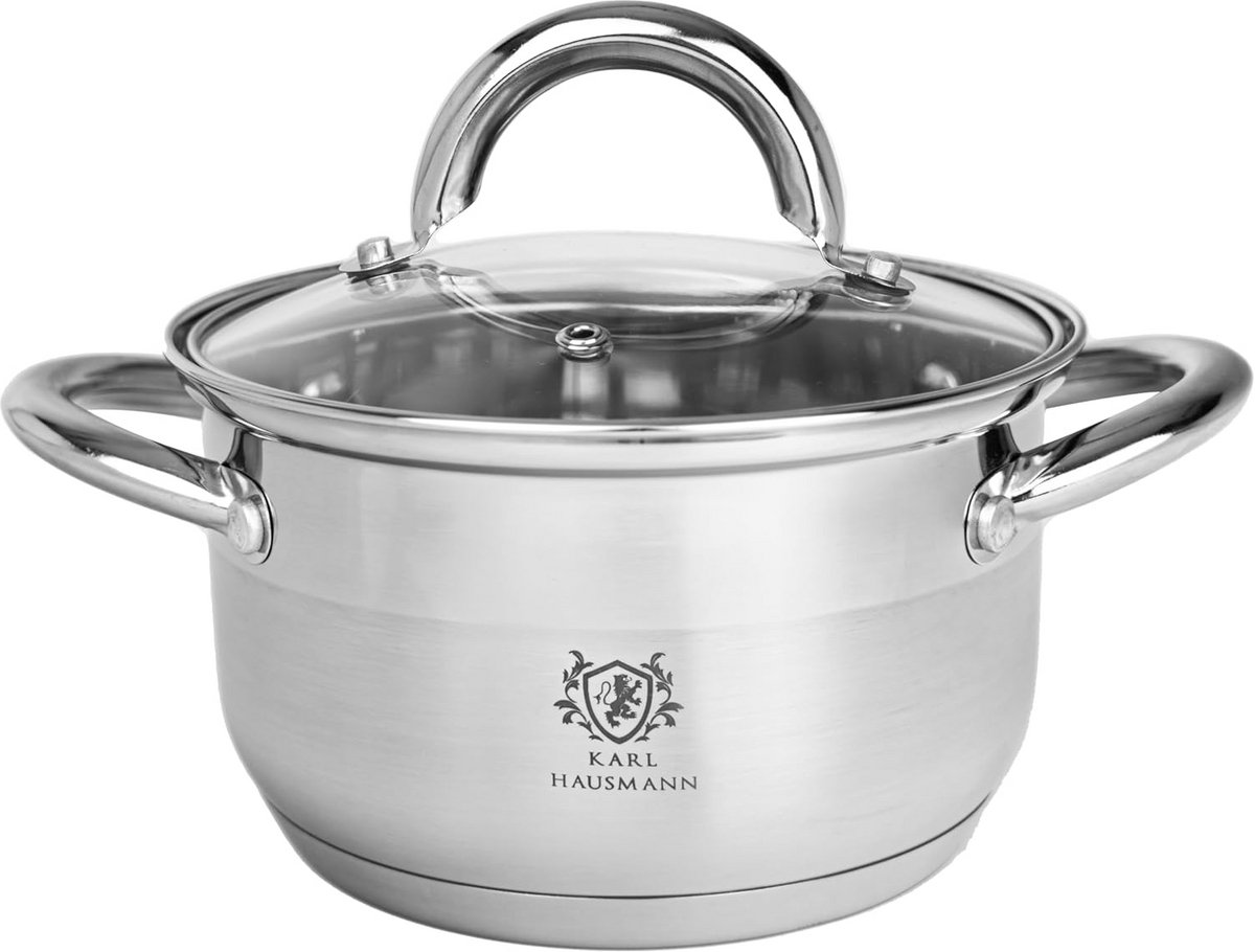 Lage RVS Kookpan met Deksel voor Inductie en Alle Warmtebronnen - 14 cm
