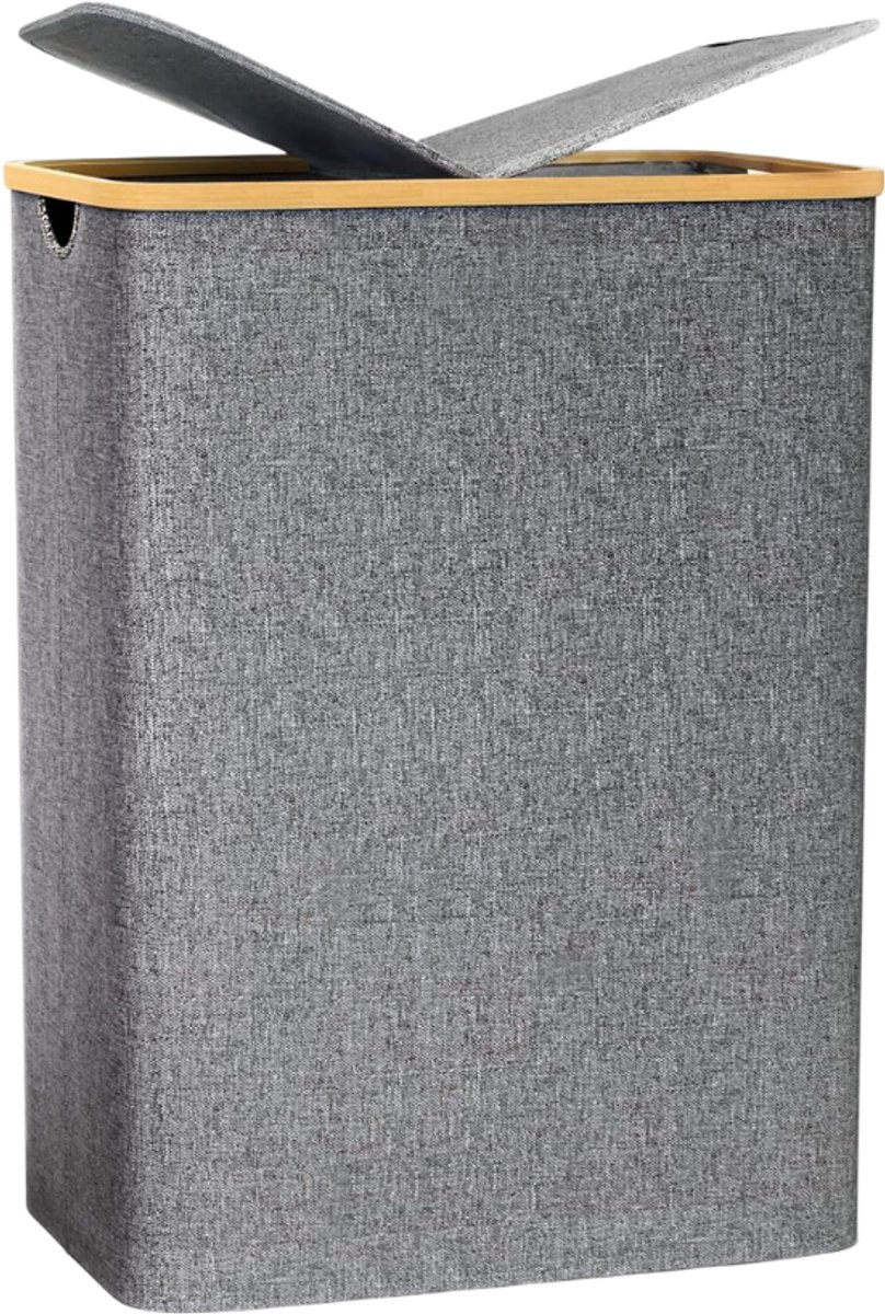 Imperatoris - Wasmand met deksel - 140L - Grijs - 2 compartimenten - Wasmand - Wasmandrek - Waszak - Wasmandmand
