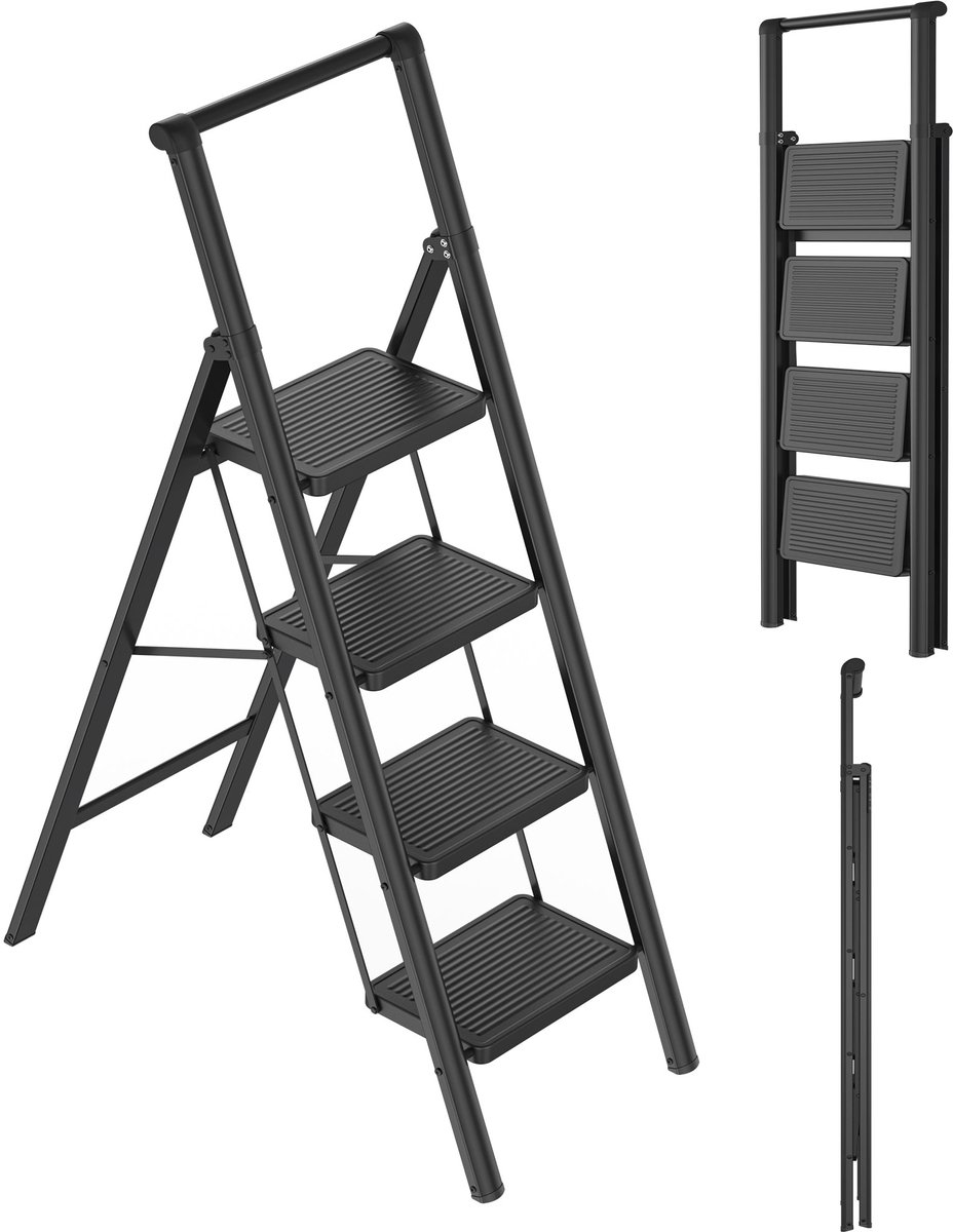 ACXIN 4 Traps Klappleider met Handgreep - Opvouwbaar - Draagvermogen 250 kg - Zwart