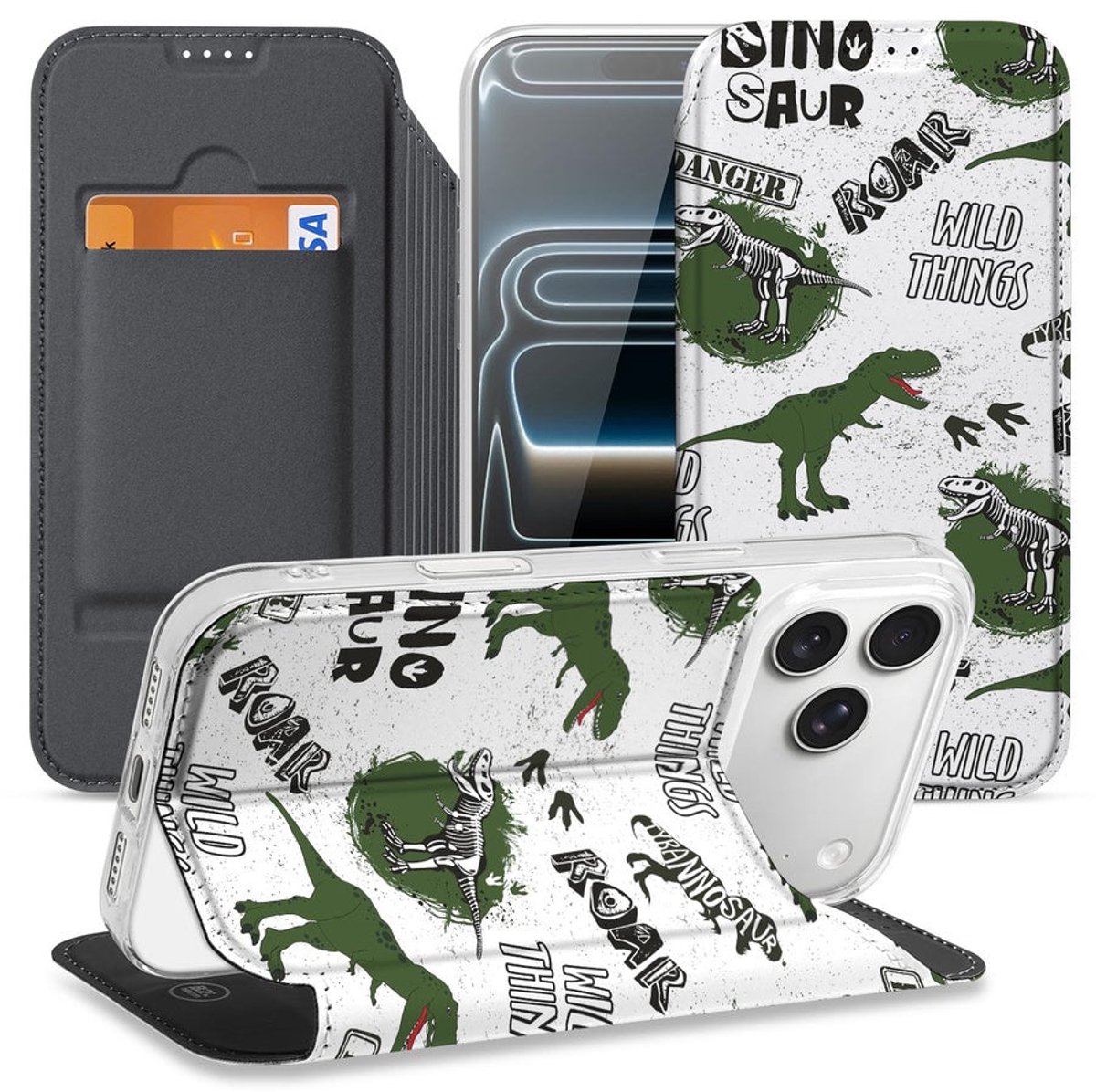 Standcase Hoesje voor Apple iPhone 17 Pro Telefoonhoesje Dinosaurus