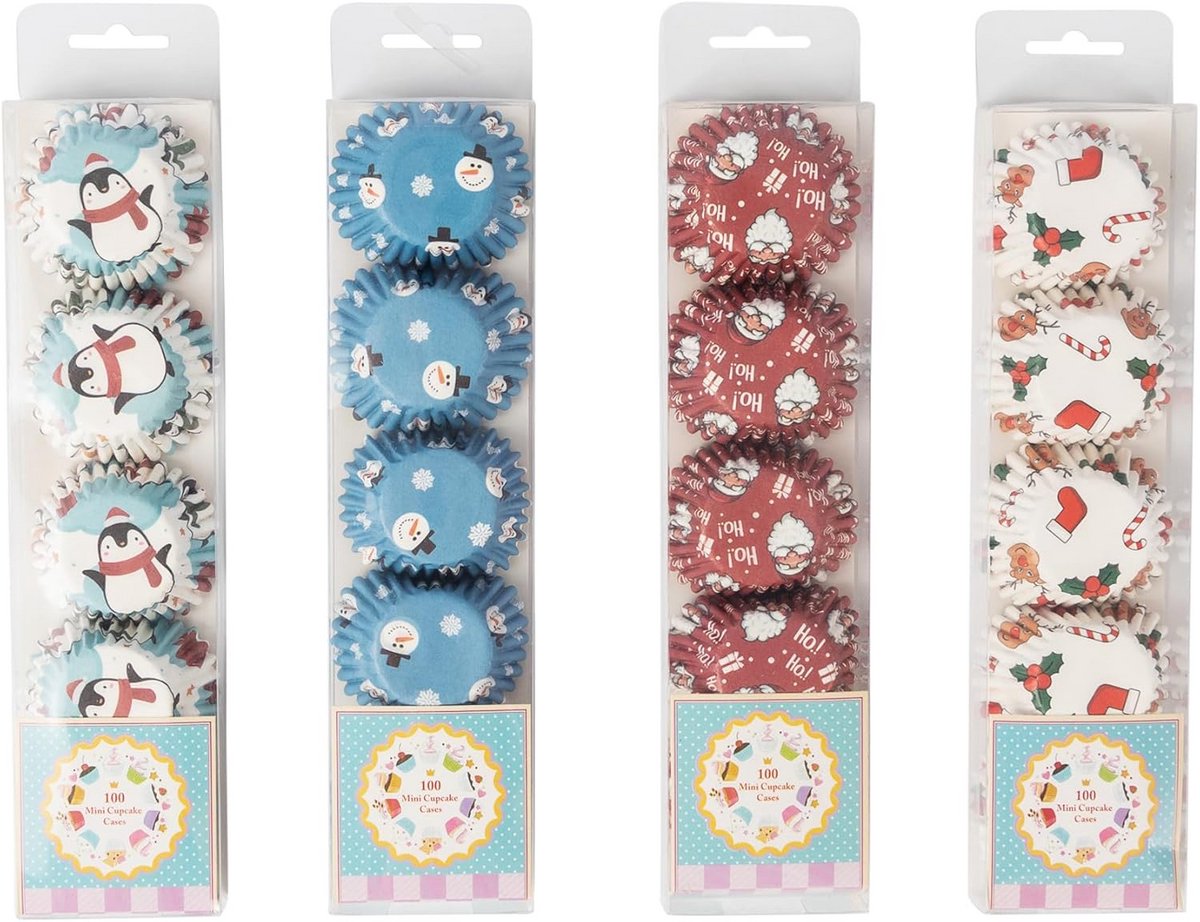 100 Mini Bakvormpjes voor Cupcakes en Muffins met Kerstprint