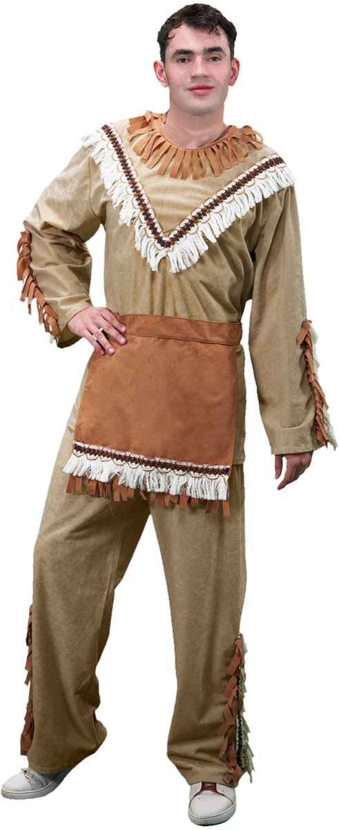 Zebra & Friends Indianenpak heren - Maat 56 - 3-delig pak - Indiiaan Heren - Themafeesten - Verkleedkleren voor Mannen - Carnavalskleren - Beige en bruin