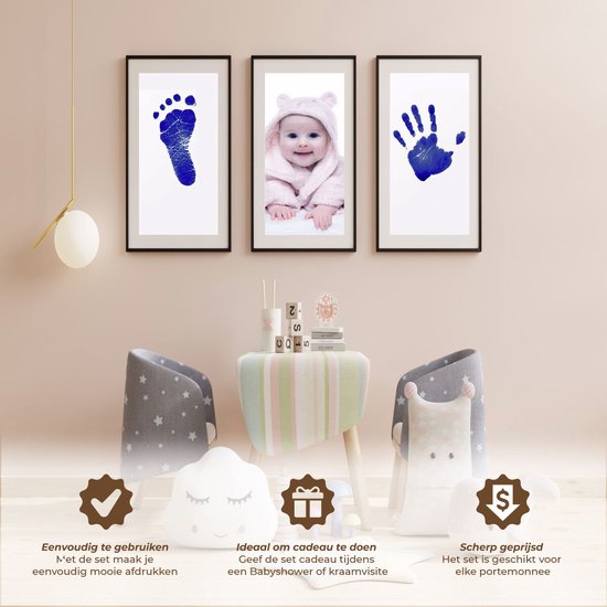 JGR - Baby handafdruk - Baby voetafdruk - Blauw -Set - Baby Art - Kraamcadeau - Babyshower Cadeau - Inktafdruk - Pootafdruk Hond & Kat - Inclusief beschrijving Nederlands/Engels van Merkloos — afbeelding 5