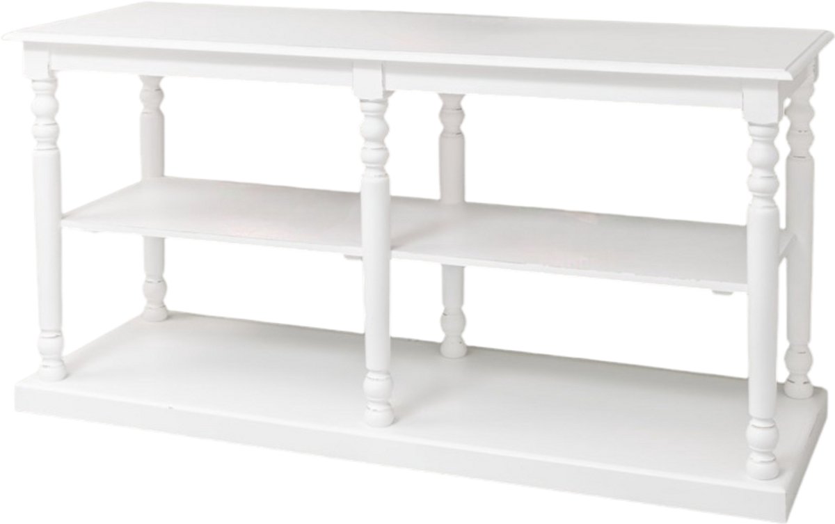 Houten landelijke kookeiland/winkeldisplay met gedraaide poten en legplanken- 180 cm - wit