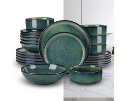 Luxe Serviesset – 24 delig – 6 persoons – Porselein - Bordenset – Dinner platen – Dessertborden - Kommen - Pastabord - Groen