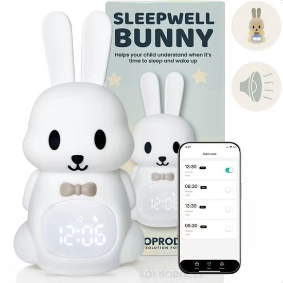Sleepwell Bunny – White Noise & App – Entraîneur de Sommeil Enfants – Réveil Enfant – Veilleuse Dimmable