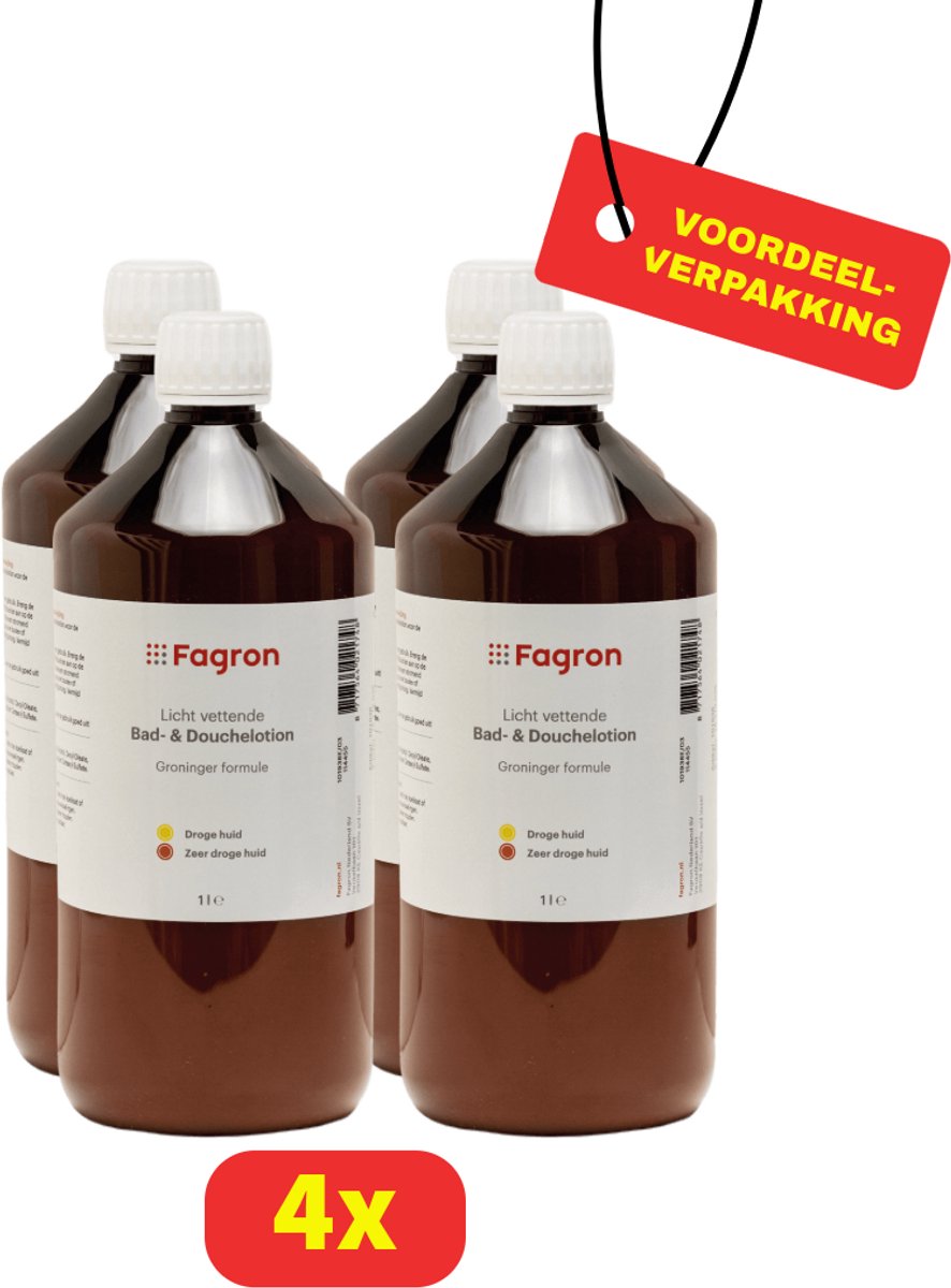 Fagron Groninger Bad/Douche Lotion - Douchegel - 4 x 1000 ml - Voordeelverpakking