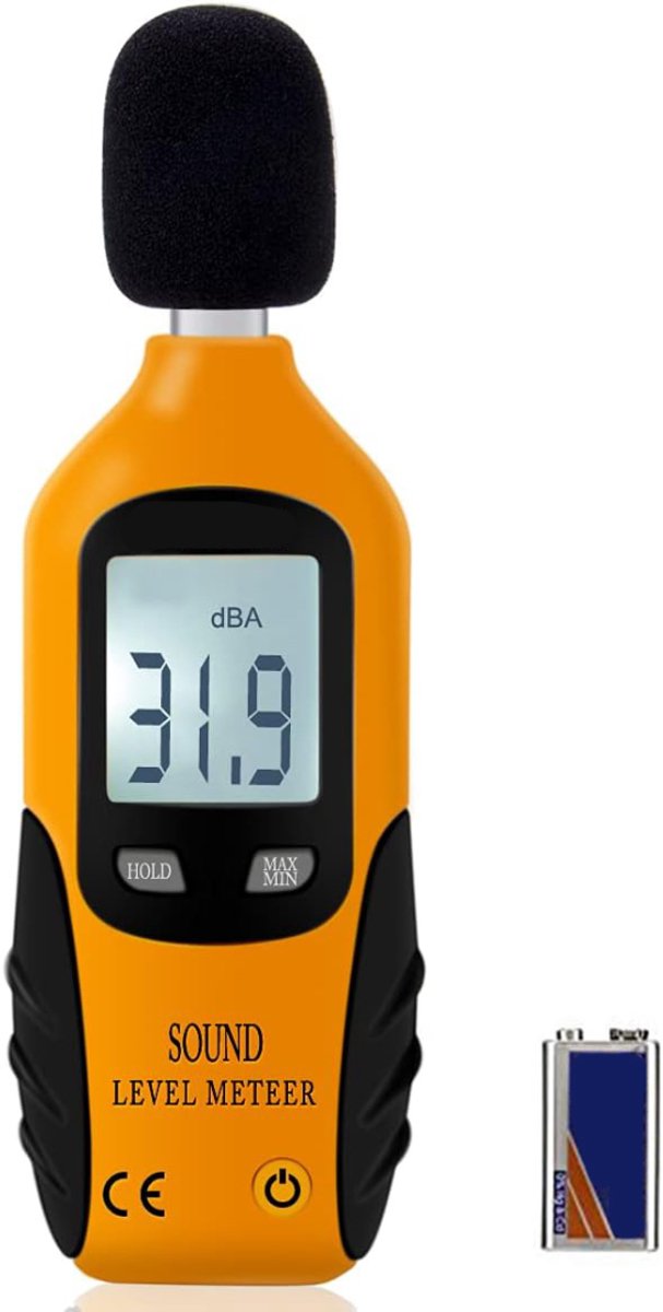 NBAP® Professionele Decibelmeter - DB Meter - Geluidsmeter - Oranje met zwart