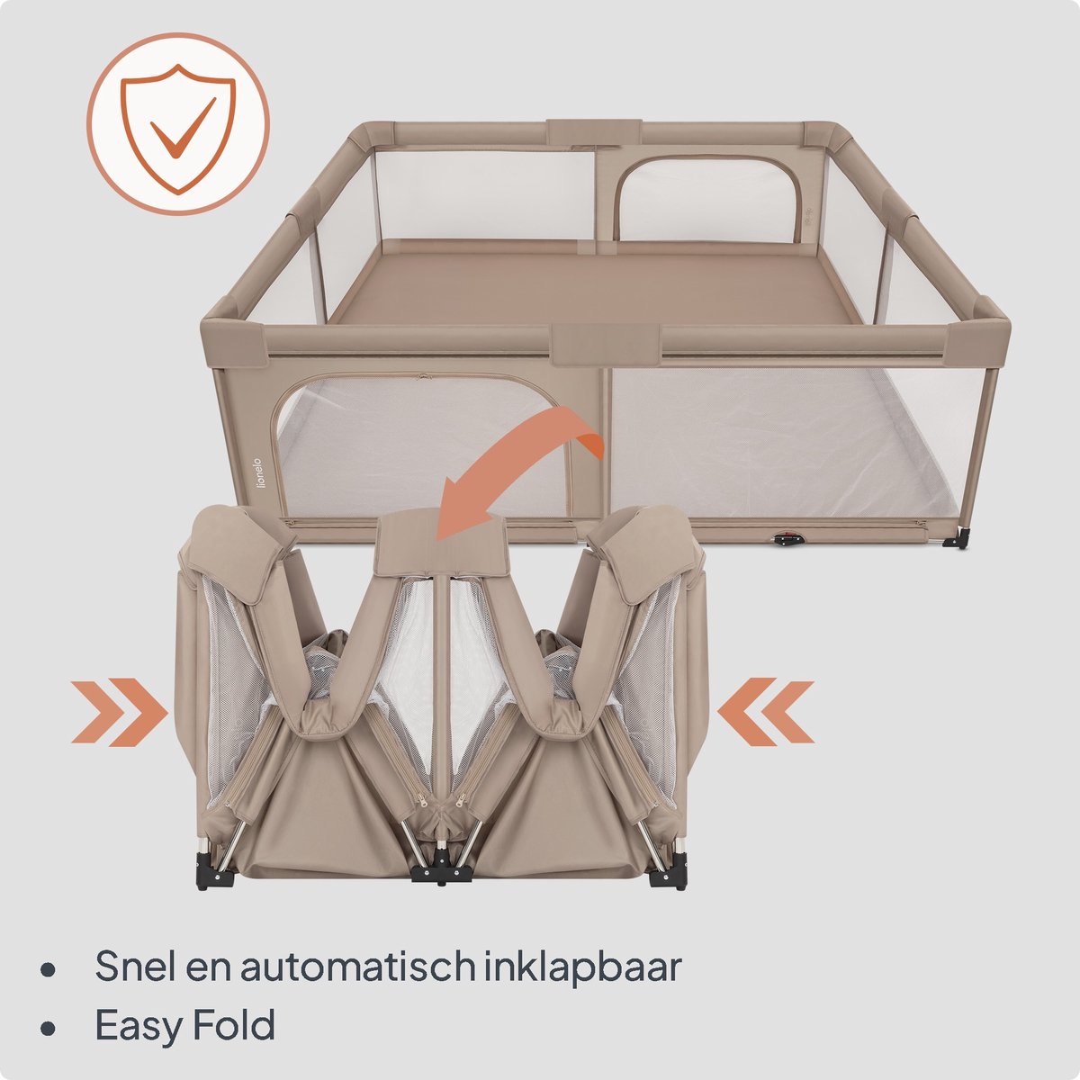 Lionelo Florence Easy Fold XL – Grondbox / Baby Box 180×200 cm – Extra Grote Box - Snel Opvouwbaar Zonder Montage – Speelbox met Zijopeningen met Rits – Ademend Gaas – Compact Op te Bergen – Inclusief Draagtas – foto 5
