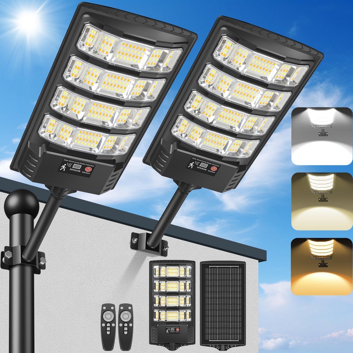 Krachtige Led Solar Straatlamp met Bewegingssensor en Afstandsbediening IP65