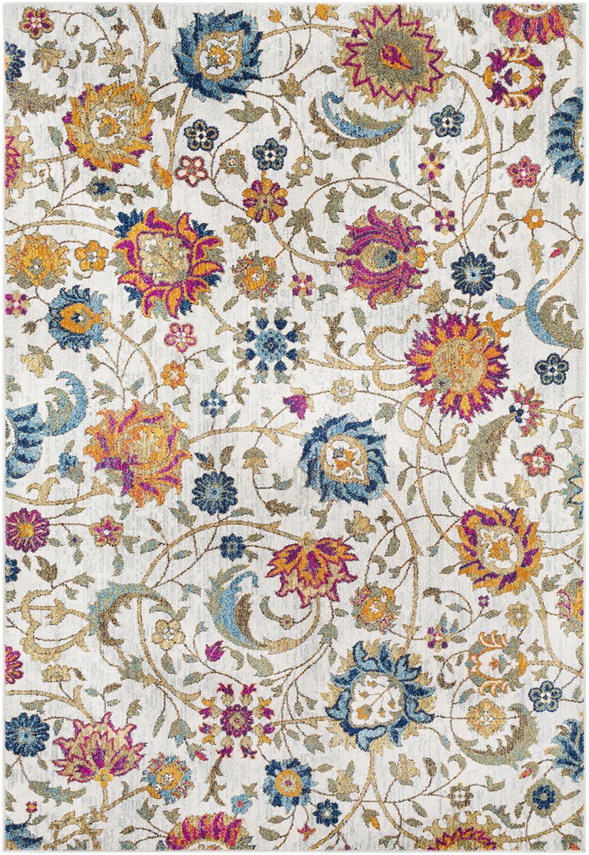 SURYA - HANSHU Boho Tapijt met Bloemmotief in Saffraan