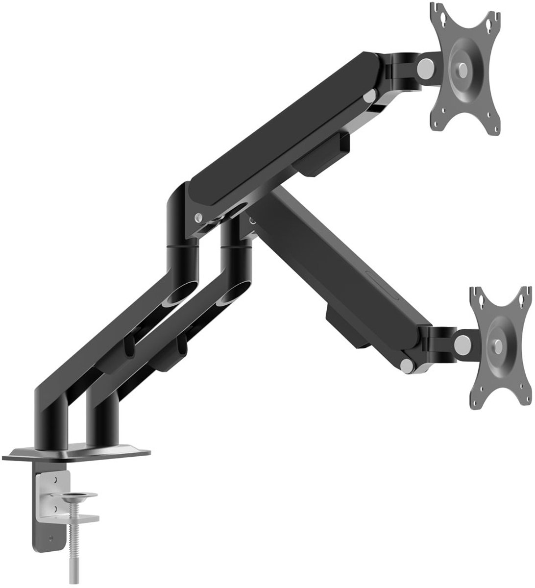 Dubbele LCD monitorarm - telescopisch, tafelbevestiging - geschikt voor 2 monitors tot 30” - max. 9 kg per arm - VESA 75x75/100x100 - zwart [39684]