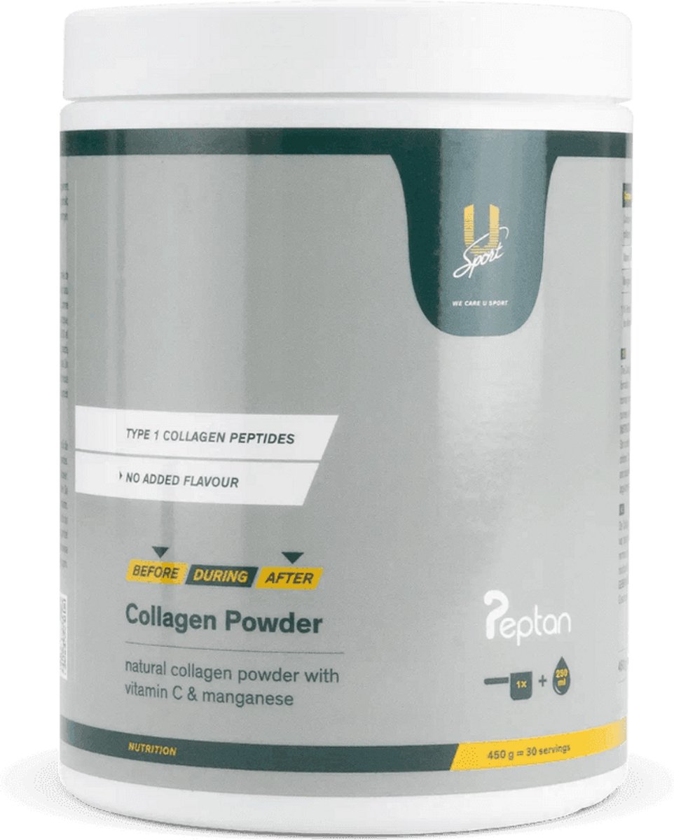 U-Sport Collagen Powder - Peptan® Type 1 Collageen - Met Vitamine C & Mangaan - NZVT Gecertificeerd - 450g - Neutraal