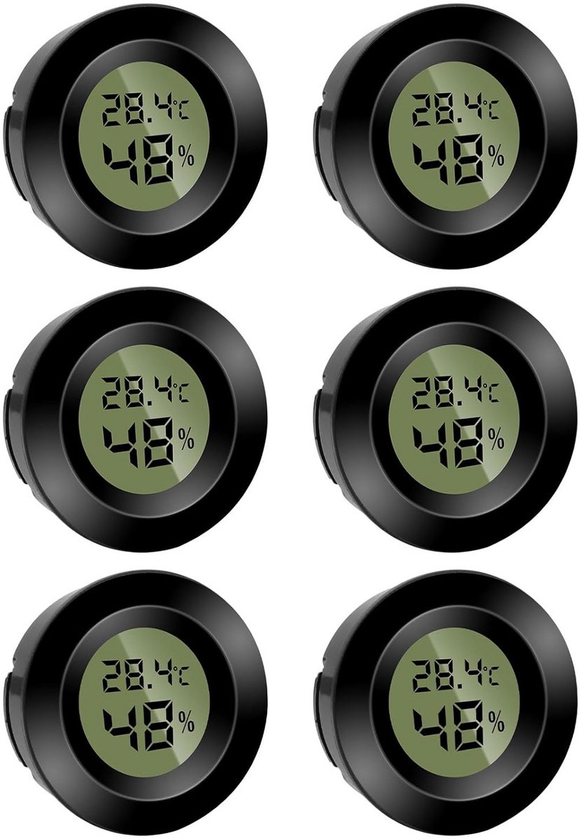 6 Stuks Digitale Mini Hygrometer Thermometer Rond Luchtvochtigheid en Temperatuurmeter