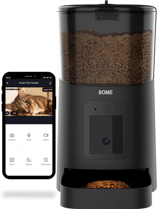 BOME Voerautomaat met Camera en Audio - Inclusief SD-Kaart - Automatische Voerbak Kat of Hond - Voerautomaat Kat - Zwart
