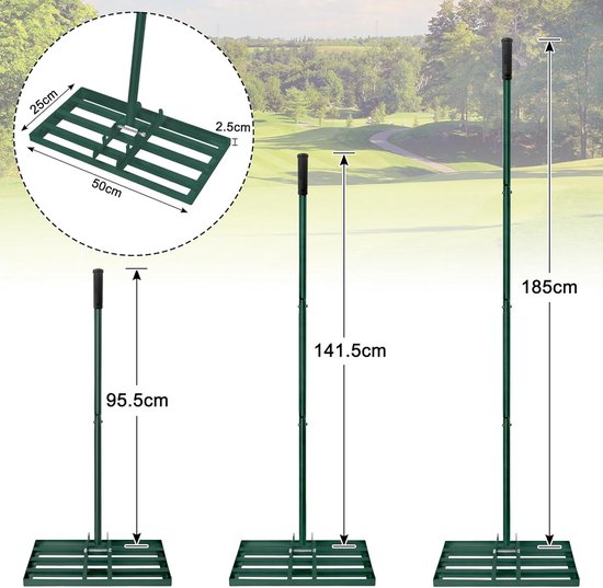 Aufun Professionele Roestvrijstalen Gazonhark - 25 X 75 cm - Verstelbare Steel - Groen - Gazonhark Voor Het Schuren En Schoonmaken Van Vlakke Oppervlakken van Aufun — afbeelding 2
