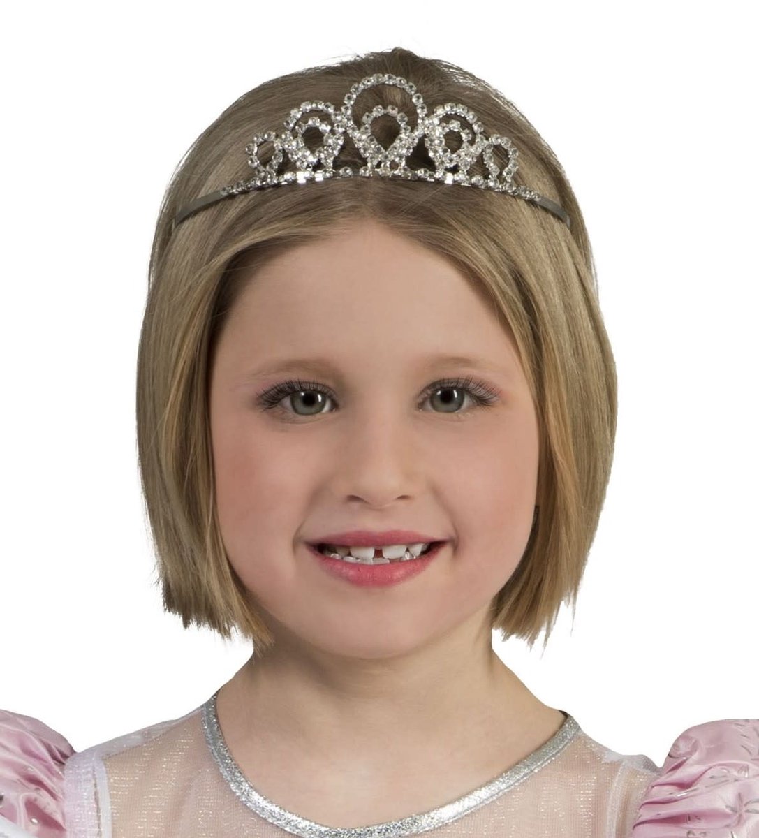 Diadeem Kroon Tiara met diamantjes metaal - zilver- prinses - strass.