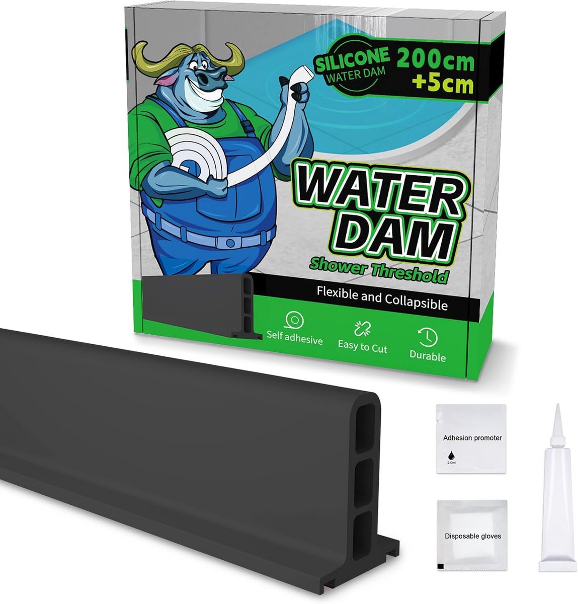 Waterkerende strip - Douche drempelstopper - Badkamer afdichten - 360° buigbaar ontwerp - 205 cm - Zwart