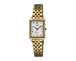Q&Q-dames horloge-model q03c-500py-rechthoekig-goudkleurig-duidelijke wijzerplaat-afmeting 22x26mm-3 bar waterdicht