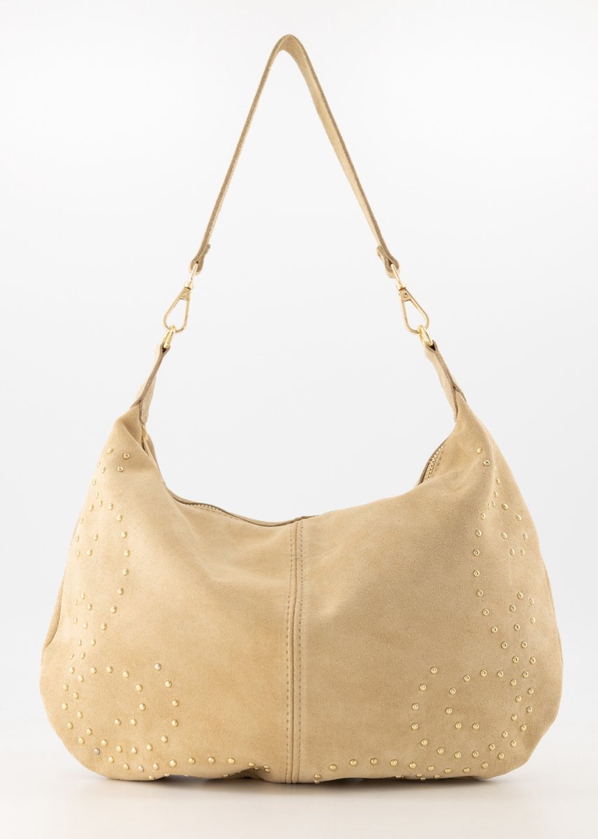 tas - zandkleur /beige - suède- met studs -tendy -mooie tas