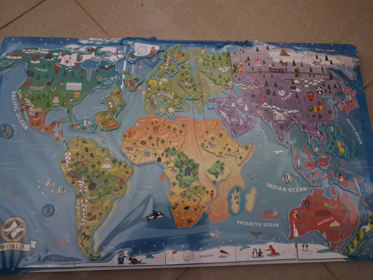 Playtive Houten Magnetische Wereldkaart puzzel - 75 x 45 cm