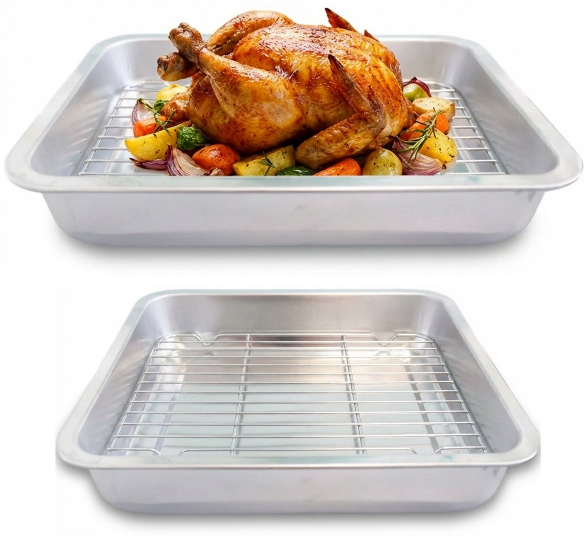 Bol.com YUGN COMBI Braadslede met Rooster - Set van 2 Ovenschalen 36 & 40 cm - 36x27x7 & 40x30x7 - Voor Ovengerechten - Met eBook aanbieding