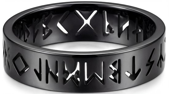 Ring Viking runes noires dames et messieurs - Bague noire avec coffret cadeau de Mauro Vinci TAILLE 8