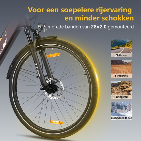 Elektrische fiets 28 Inch - Damesfiets-Herenfiets-Aluminiumlegering- met 7 versnellingen -36 V 18 Ah - 648Wh -elektrische stadsfiets -Achterwielmotor 250W - Hydraulische schijfrem -tot 120km- IP54 Waterdicht - Paars van Merkloos — afbeelding 4