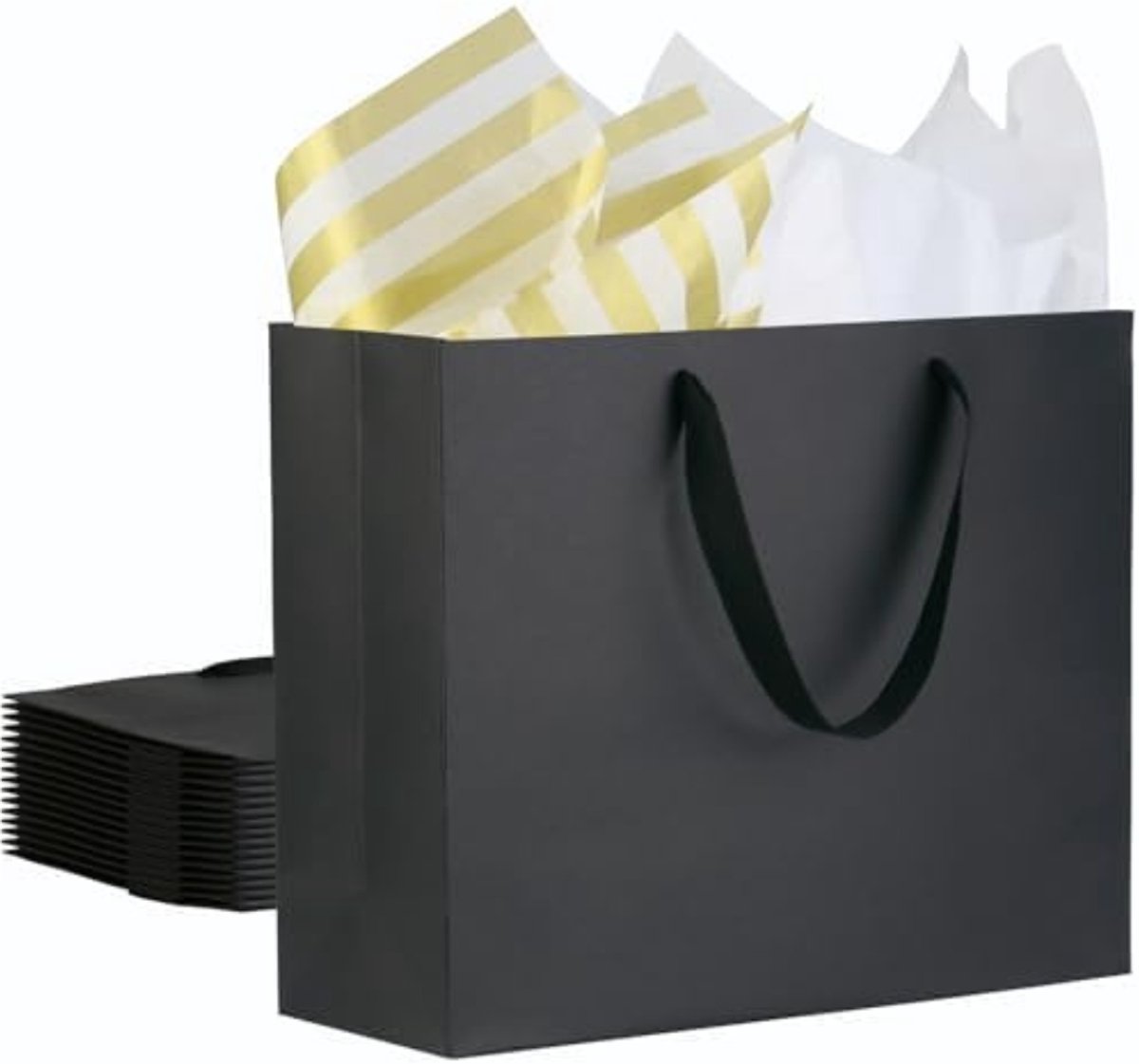 Imperatoris - Geschenktas - zwart - Cadeauverpakking - Cadeaupapier - Cadeautasjes - Papieren Tassen - Gift Bag - Met Handvat - Kraft Tas - 32 x 11.5 x 28 cm. - 12 Stuks