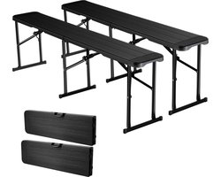 VEVOR Draagbare Teambank Campingbank 182cm, Opvouwbare Bank voor Picknicks Feesten Kampeermaaltijden, Bierbank Gemaakt van HDPE (150kg Draagvermogen per Zitplaats), 2-delige Feestbank met 2 Draagtassen, Zwart